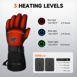 PEKWZIZ Heated Gloves, 5V 6000mAh Rechargeable Heated Gloves for Men Women, Waterproof & Upgrade Non-Slip Electric Heating Glove for Motorcycling, Hunting, Skiing, Outdoor Work (Black, Large)