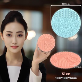 2 Pieces Silicone Makeup Brush Cleaner, YalsFTY Cosmetic Brush Scrubber Mat Pad Cleaning Tool, Dual-Sided Functionality to Accommodate All types of Brushes, Powder Puffs and Sponges (Blue & Peach)