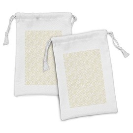Ambesonne Abstract Fabric Pouch Set of 2, Swirling Streaks and Curls and Dots Modern Art on a Plain Backdrop, Small Drawstring Bag for Toiletries Masks and Favors, 9" x 6", Pastel Brown and White
