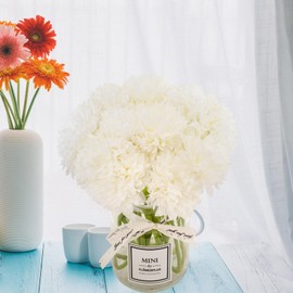 Jiodama 12pcs Artificial Chrysanthemums Flowers White Fake Mums Silk Floral Bouquet for Home Wedding Table Vase Centerpiece Garden Party Farmhouse Realistic Decorations