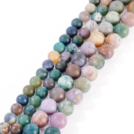 Beadthoven - 2 hebras/107 abalorio redondas de ágata india natural de 6 mm y 8 mm, abalorio redondas de piedras de chakra teñidas y calentadas para curar energía, para hacer joyas, pulseras, collares