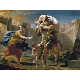 ART.COM Stretched Canvas Print Aeneas and His Family Fleeing Troy by Pompeo Batoni, 16" x 12"