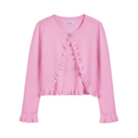 Arshiner Girls' Basic Cardigan Shrug Ruffle Short Bolero Elegant Bolero Jacket Short for Communion Dress Christening Dress, Pink (pink A)