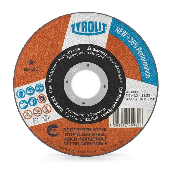 TYROLIT Super-Thin Cutting Discs for Stainless Steel -- 115 x