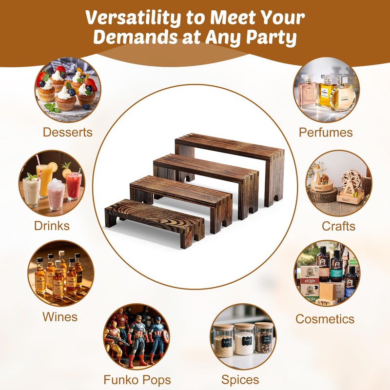 YestBuy 2-Set Stackable Wood Display Risers, 8 Pcs Wood Cupcake