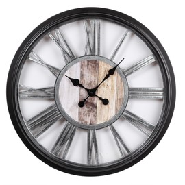Kiera Grace Wall Clock, 20 Inch, Dublin Aged Silver Wall Clocks Battery Operated, Industrial Vintage Roman Numeral Farmhouse Decor for Living Room, Kitchen, Bathroom