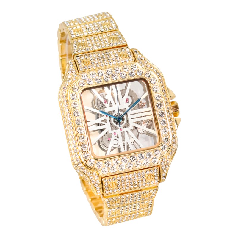 Techno Pave Men's Fully Iced Out Square Metal Band Diamond