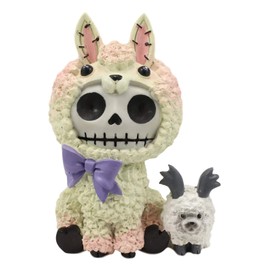 Ebros Gift Furrybones Paco The Fluffy Sheep Lamb with Purple Ribbon Collectible Figure Skeleton Monster Sculpted Wool Lambs Hooded Costume Furry Bone Skeletons Statue