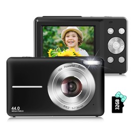 Digital Camera, 2024 Upgraded 1080P Digital Cameras for Kids, 44MP Digital Point and Shoot Camera with 16X Zoom, Anti-Shake, 32GB SD Card, Compact Small Travel Camera for Boys Girls Teens, Black