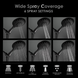 Aquarius Handheld Shower Head With Hose - California Compliant (1.8 GPM) Spa Grade Hand Held Showerhead With 6 Spray Settings - Adjustable Brass Ball Holder & Teflon Tape - Oil Rubbed Bronze