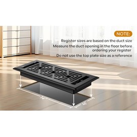 Floor Register 4x14, Floor Vent Covers, Steel Adjustable Air Supply Grille Register Vent Cover Grill for Sidewall and Floor, Vent Covers for Home Floor, 2 Pack Black