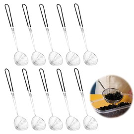 TOATELU Pack of 10 Fondue Sieves, Stainless Steel, Fine Mesh Kitchen Strainer, Kitchen Strainer with Long Handles, Stainless Steel Kitchen Strainer, Sieve Ladle, Grid Spoon for Cooking Vegetables (6 x