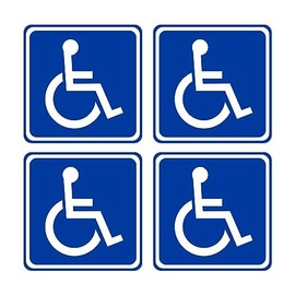 GamesMonkey® - Disabled Stickers Kit - Handicap accessible Wheelchair - for Indoor and Outdoor Use - Car Van Truck Lorry Camper (4-Piece kit - Blue Square)