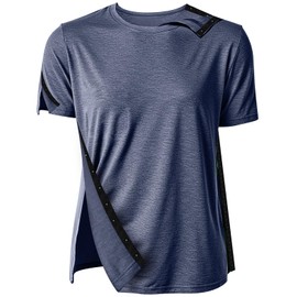 Post Shoulder Surgery Shirts for Men Women Unisex After Rotator Cuff Surgery Shirt Snap Access Recovery Hospital Shirt (US, Alpha, X-Large, Regular, Regular, Dark Blue)