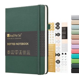 &And Per Se Dotted Journal Notebook, A5 Hardcover Leather Bullet Dotted Journal, 160 Pages 100 gsm Thick Dotted Paper，3 Sheets of Stickers Included for Women Men, Work Office or School - 5.7'' x 8''（Green）