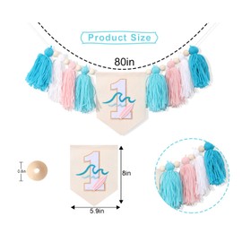 Girls The Big One Surf 1st Birthday High Chair Banner - Wave Big One Highchair Banner, Surfing 1st Birthday Decoration for Girls, Wave First Birthday Tassel Garland