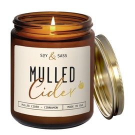 Mulled Cider Candle, Fall Candles I Apple Cider Candle w/Cinnamon & Nutmeg - Infused w/Essential Oils I Mulled Cider Fall Scented Candles (Soy) for Home I 9oz Reusable Jar I 50Hr Burn I Made in USA