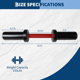 16 Inch Dumbbell Bar Handles (2-Pack) - Heavy Duty Solid Steel Loadable Bars w/Rotating Sleeves & Knurled Grips, 100LB Capacity, 2" Plate Compatible + 4 Spring Collars - Home Gym Strength Training