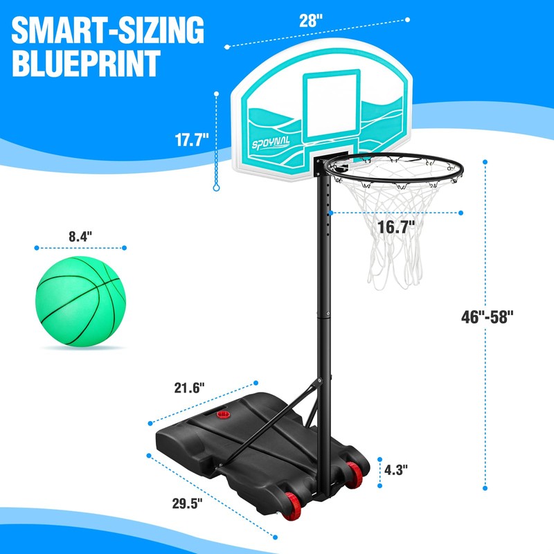 SPOYNAL Pool Basketball Hoop 7-Height Adjustable Swimming Pool Basketball with