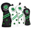 Golf Headcover Driver DR 440cc 460cc Wood Cover FW Utility UT Cover Clover Pattern with Conversion Doug Waterproof Single Piece (Wood, Black)