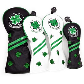 Golf Headcover Driver DR 440cc 460cc Wood Cover FW Utility UT Cover Clover Pattern with Conversion Doug Waterproof Single Piece (Wood, Black)