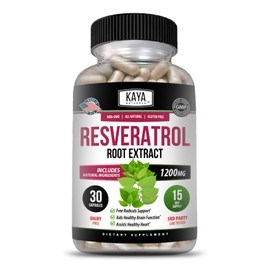 Kaya Naturals - Resveratrol Capsules - Anti Aging Supplement - Antioxidants with Brain Support - Maximum Benefits - 30 Veggies Capsules