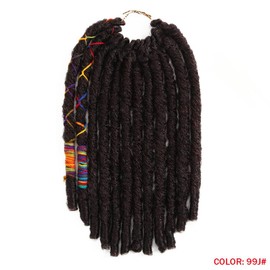 Black Textures Crochet Synthetic Bae Locs Hair Extensions, 12 Inch, Black with Colorful Threaded Accents (5 Packs) (99J (Red/Brown))