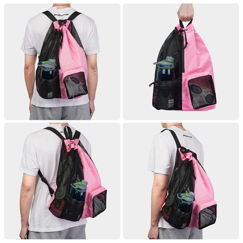WANDF Swim Bag Mesh Drawstring Backpack with Wet Pocket for
