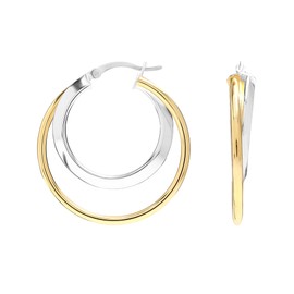 LeCalla Sterling Silver Jewelry Light-Weight Two-Tone Double-Circle Click-Top Hoop Earrings for Women 30mm