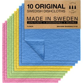 SUPERSCANDI Swedish Dish Clothes 10 Pack of Assorted Colors Reusable Compostable Kitchen Cloth Made in Sweden Cellulose Sponge Dish Cloths for Washing Dishes