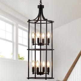 MIAYBPH Foyer Chandeliers for High Ceilings, Lantern Tiered Black Chandelier Light Fixture Metal Modern Farmhouse Pendant Lights for Kitchen Island Entryway, Staircase, Living Room, Dinning Room