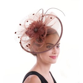 Lucky Leaf Women Girl Fascinators Hair Clip Hairpin Hat Feather Cocktail Wedding Tea Party Hat(8-Red Coffee)