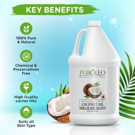 PURÓLEO Fractionated Coconut Oil 64 Fl Oz/1900 ML (Made In Canada) 100% Natural & Cold Pressed Skin and Hair Organic Coconut Oil | Liquid Coconut Oil | Coconut Skin Oil, Hair Oil, Body Oil, Baby Oil, Massage Oils For Body Massage, Carrier Oil for DIY, Huile De Coco