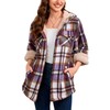 Elesuit Women's Plaid Jackets Flannel Hoodie Long Sleeve Button Down