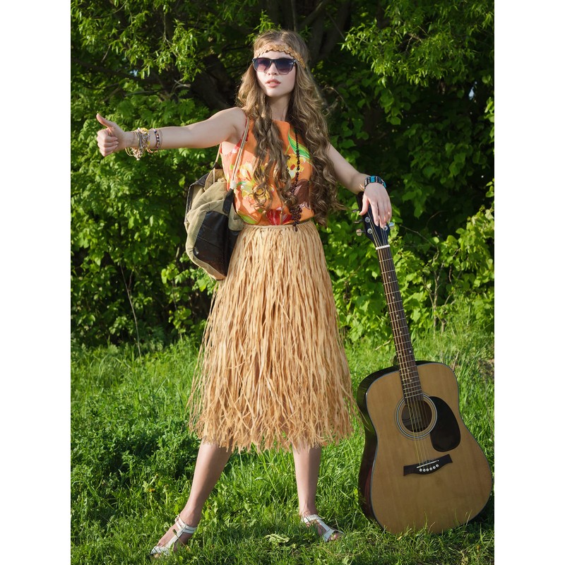 Giegxin Natural Raffia Grass Skirts Tropical Luau Hula Skirt for