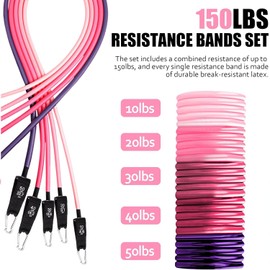 LEFAFA Resistance Bands Set, 150LBS Exercise Bands with Handles for Men and Women, Workout Bands with Door Anchor and Legs Ankle Straps, for Muscle Training, Physical Therapy, Shape Body, Yoga (Pink)