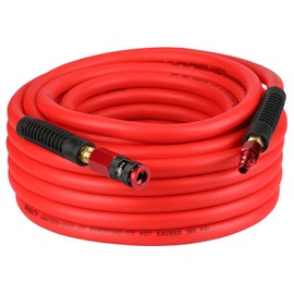EADUTY Hybrid Air Hose 3/8 In. x 50 ft, Lightweight, Flexible, Durable Air Compressor Hose with Aluminum Universal Quick Coupler and Industrial Plug, Red