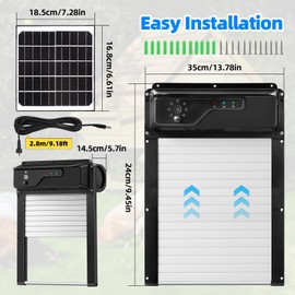 Automatic Chicken Coop Door Solar Powered and 5000mAh Battery, LCD Display Automatic Chicken Door with Timer & Light Sensor & PIR, APP Remote Control Solar Chicken Coop Door