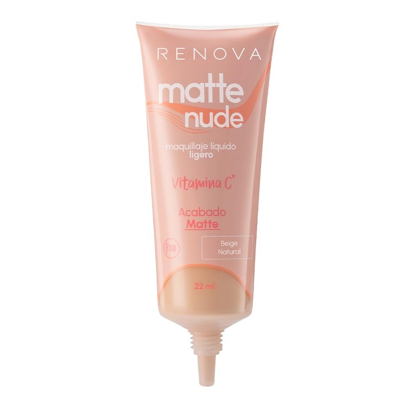 Renova| Maquillaje Liquido Matte Nude Natural, Con Vitamina C, FPS