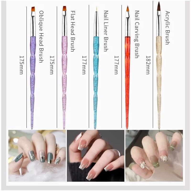 KH Set De 5 Pinceles Uñas Nail Acrílico 12 Pz