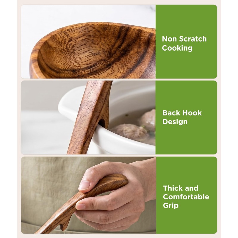 Wooden Spoons for Cooking: 3 Size Teak Wooden Ladle