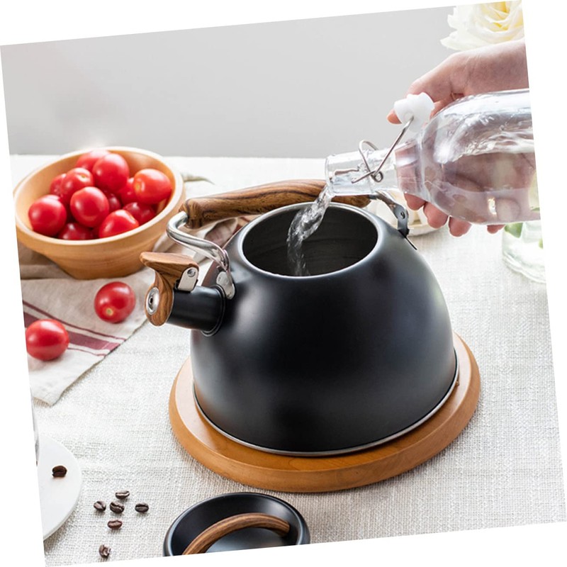 GRIRIW Ergonomic Handle Design Black Whistling Kettle for Heating Tea