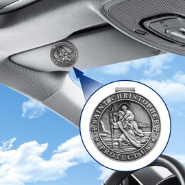 JOLSNAF St Christopher Medal for Car, Saint Christopher Medal, Guardian Angel Visor Clip, Catholic Gifts, Visor Clips for Cars, Gifts for Friends, Loved Ones and New Drivers(1PCS)