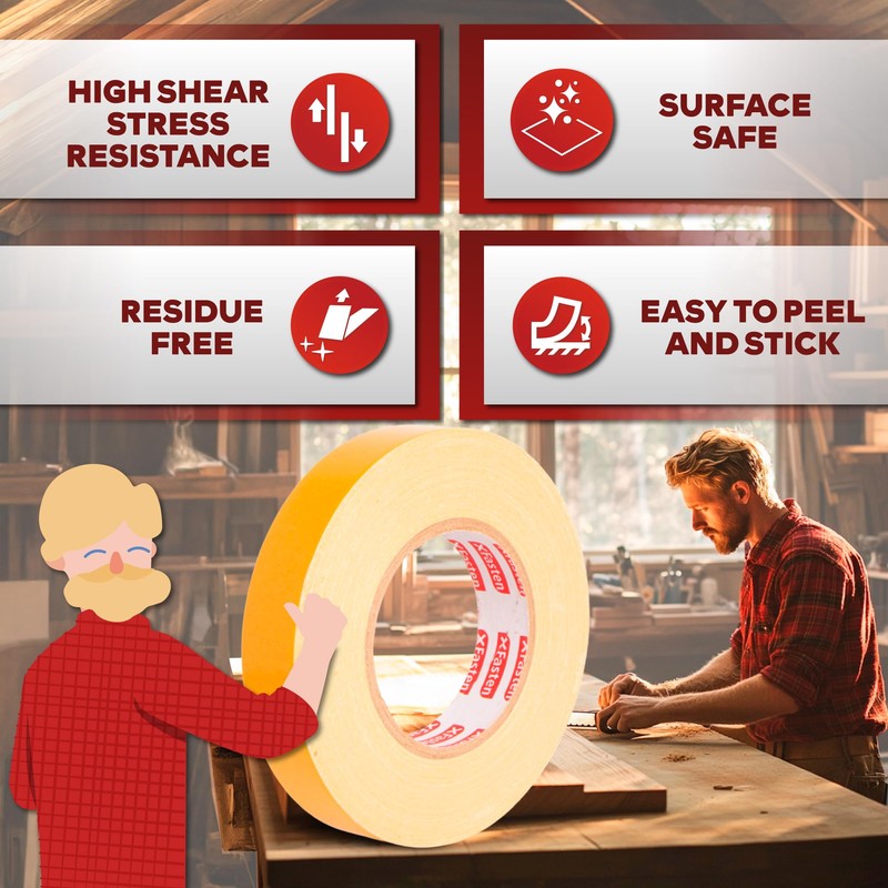 XFasten Double Sided Woodworking Tape 1 Inch x 108 Feet