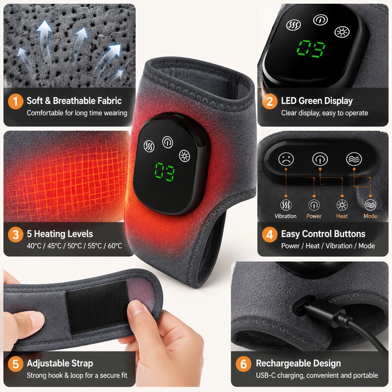 Portable Heated Foot & Hand & Neck Massager with Vibration