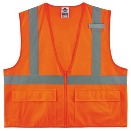 Ergodyne Unisex - Class 2 Standard Solid Vest Zipper, Zippered Orange, Large-X-Large US