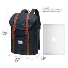 KAUKKO Rucksack, Women’s, Men’s Vintage Travel Backpack for 14-Inch Notebooks, Casual Daypack, School Bag, 43 cm Polyester, Black [ep6-5]