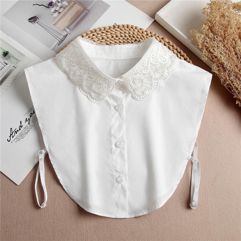 Mrotrida Women's White Fake Collar Stand Beads Detachable Shirt Collar