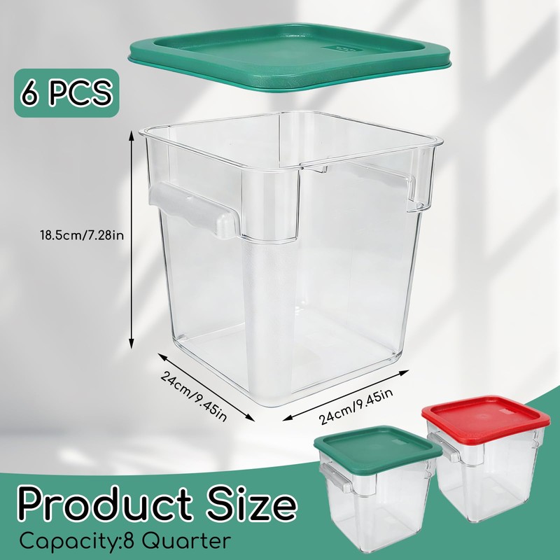 6-Pack 8 Quart Food Storage Container with Lid, Commercial Grade