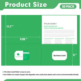 Two Pocket Folders, PANDRI 30 Pack 2 Pocket Folders, Letter Size Paper File Folder for School Office Home Business, Green